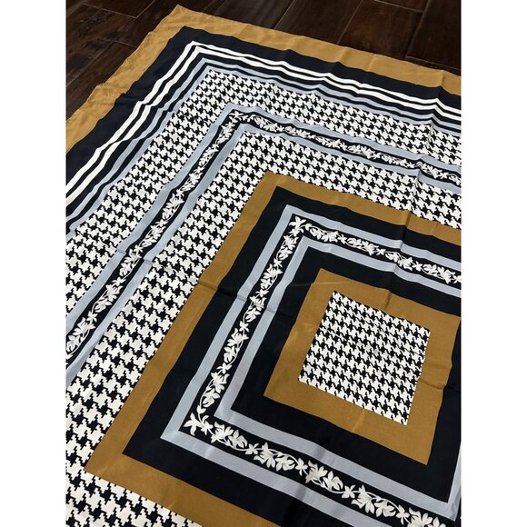 Linda Dano Printed Scarf One Size Shawl Wrap Square Houndstooth Floral Pattern - Picture 3 of 9